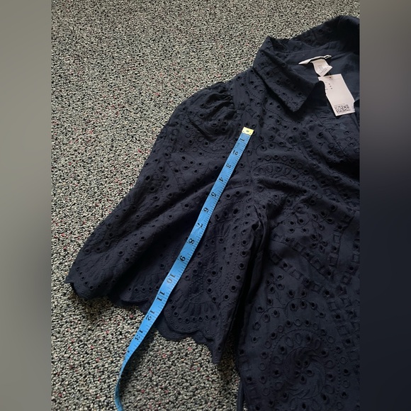 NWT Cotton Navy Blue Eyelet Lace Shortsleeve Button Down Midi Modest Dress Sz M - Picture 10 of 16